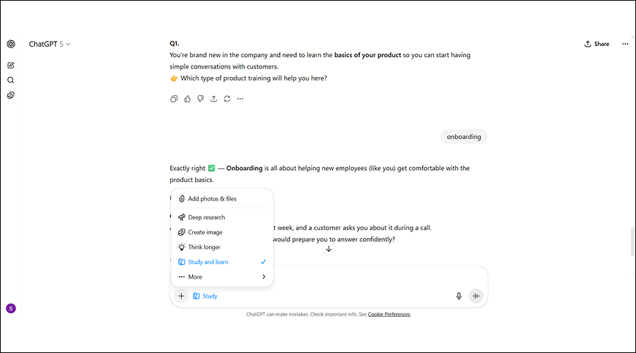 Switching Modes in ChatGPT Study Mode