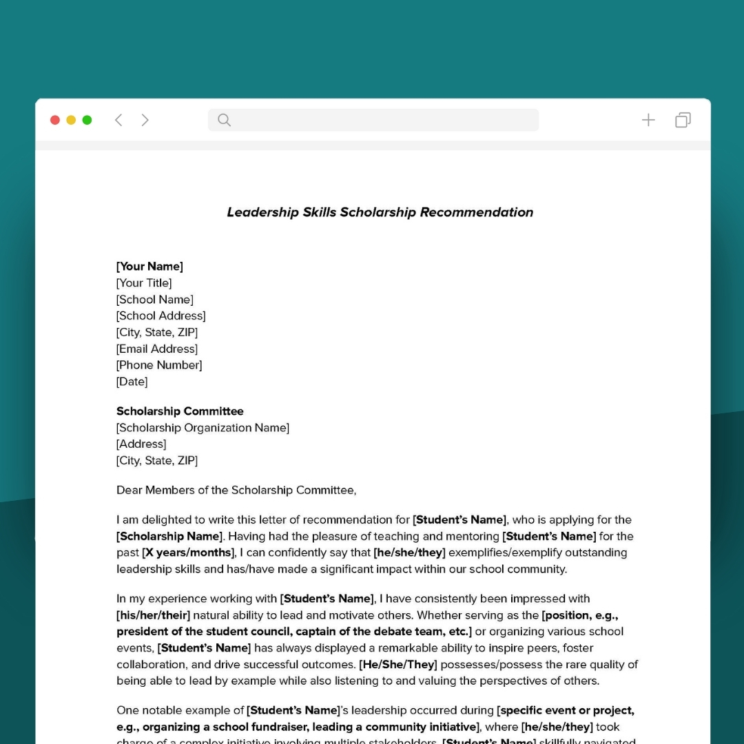 Scholarship Recommendation Letter Sample Leadership Scholarship Recommendation Letter Sample