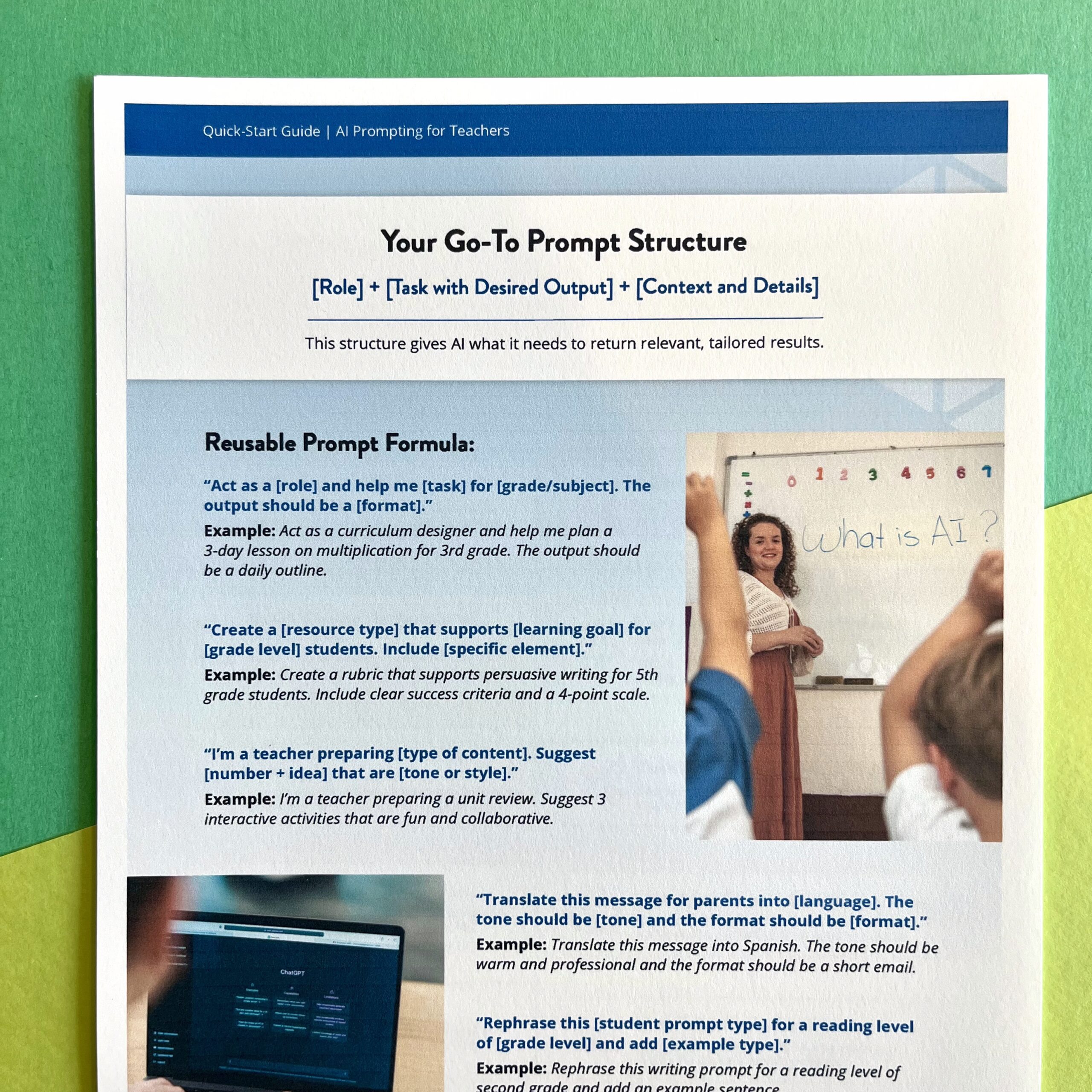 Picture of the AI prompting page from the AI Teacher's Guide