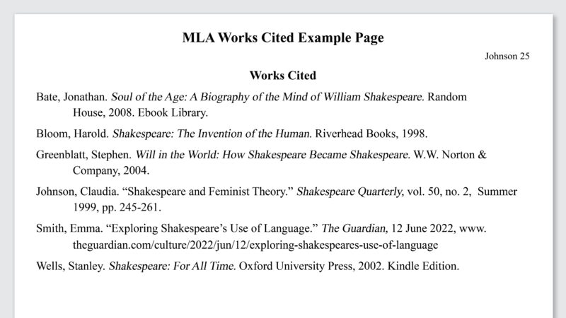 MLA Works Cited Example Page MLA works cited example page.