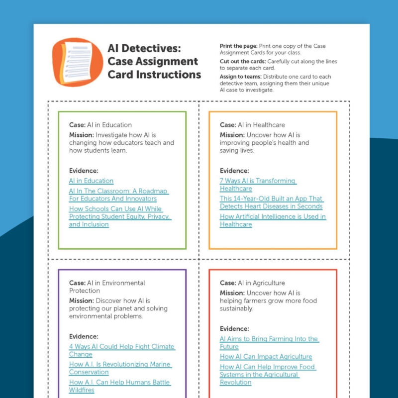 Free Lesson Plan: How AI is Solving Real-World Problems Image of the AI for good task cards