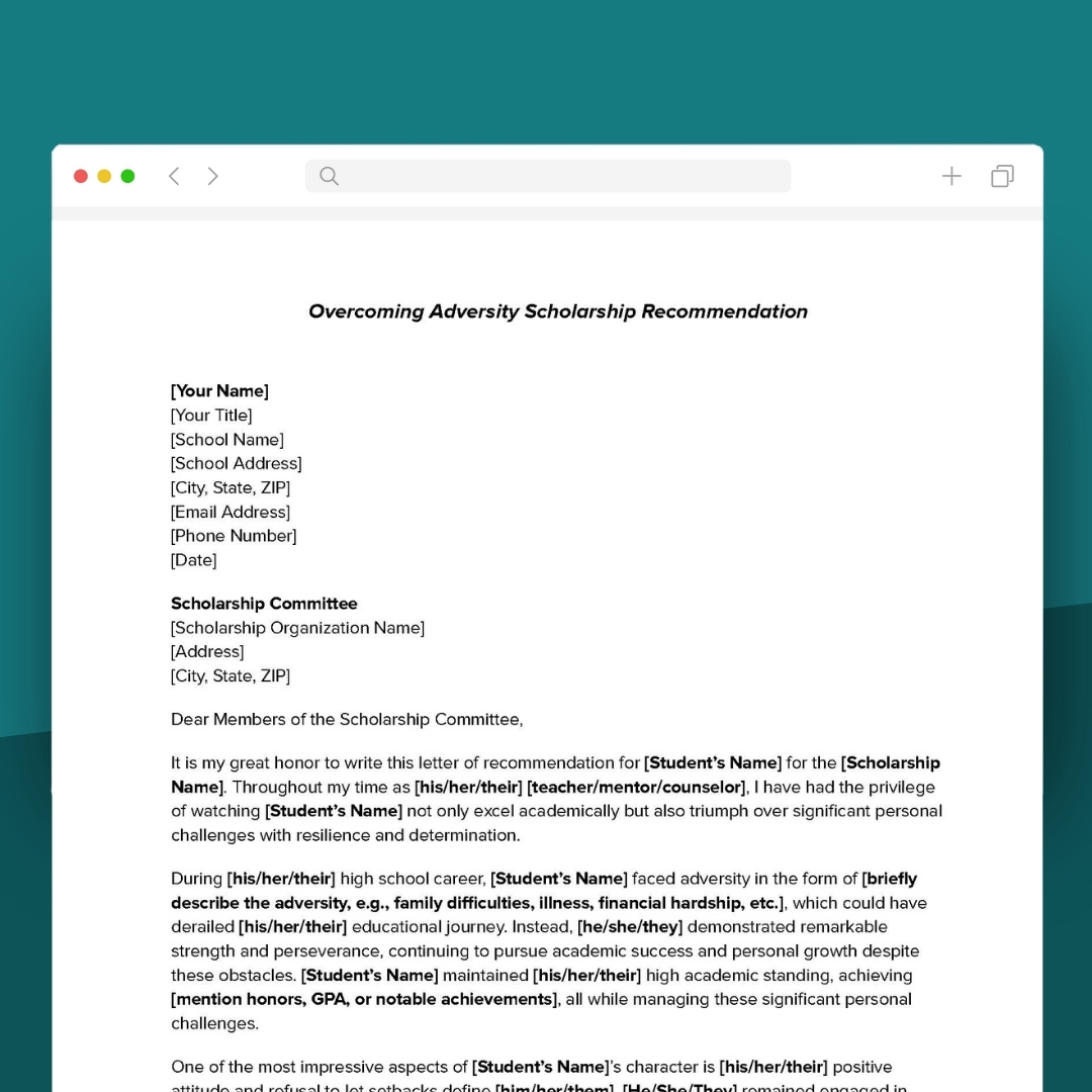 Overcoming Adversity Scholarship Recommendation Letter Overcoming Adversity Scholarship Recommendation Letter