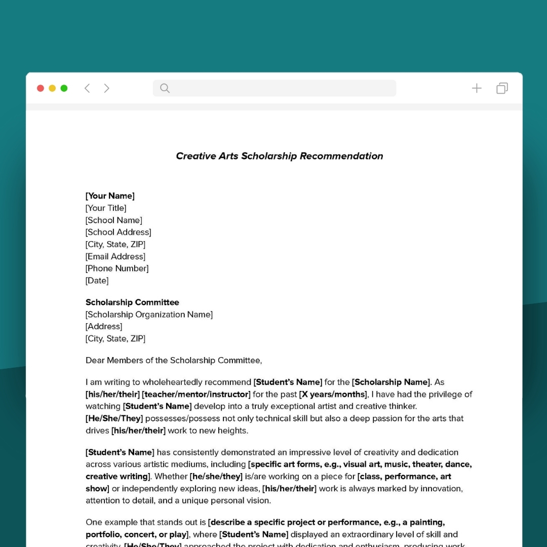 Creative Arts Scholarship Recommendation Creative Arts Scholarship Recommendation