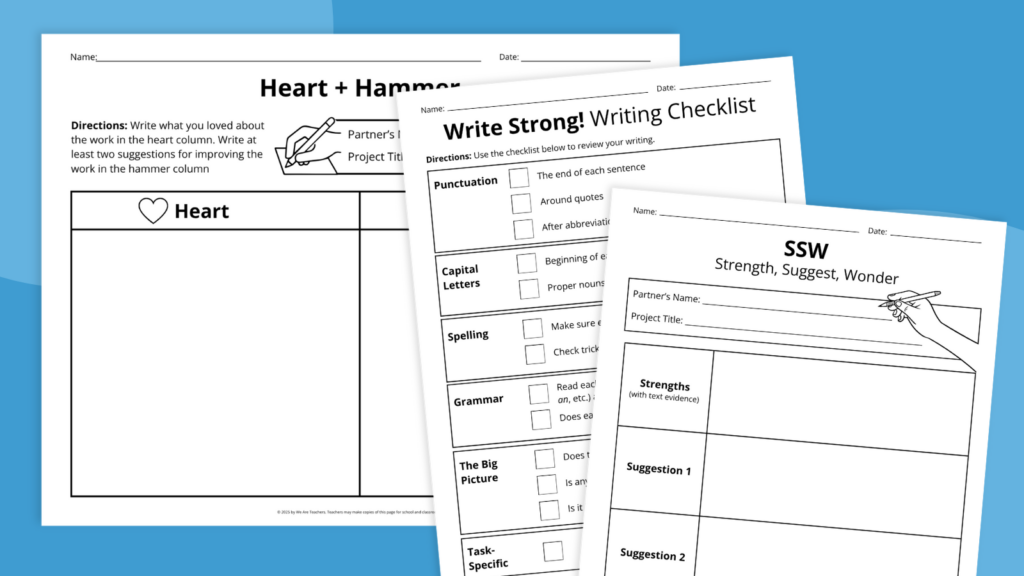 blank peer editing checklist example worksheets