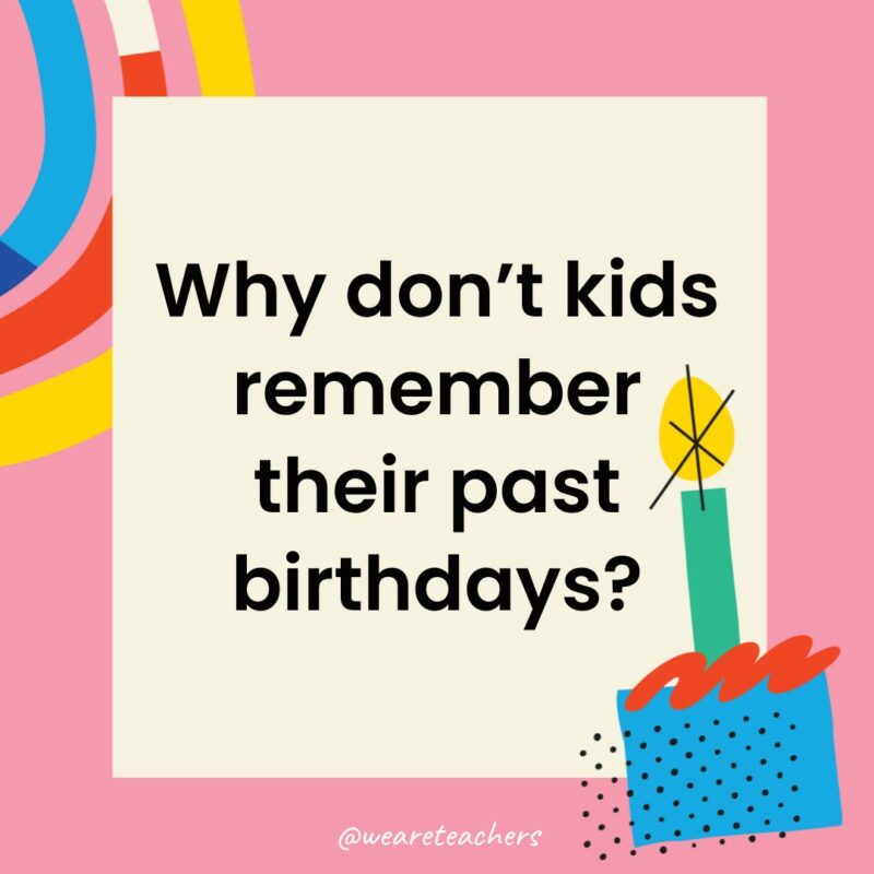 Birthday Jokes for Kids a birthday frame with the joke: Why don’t kids remember their past birthdays?
