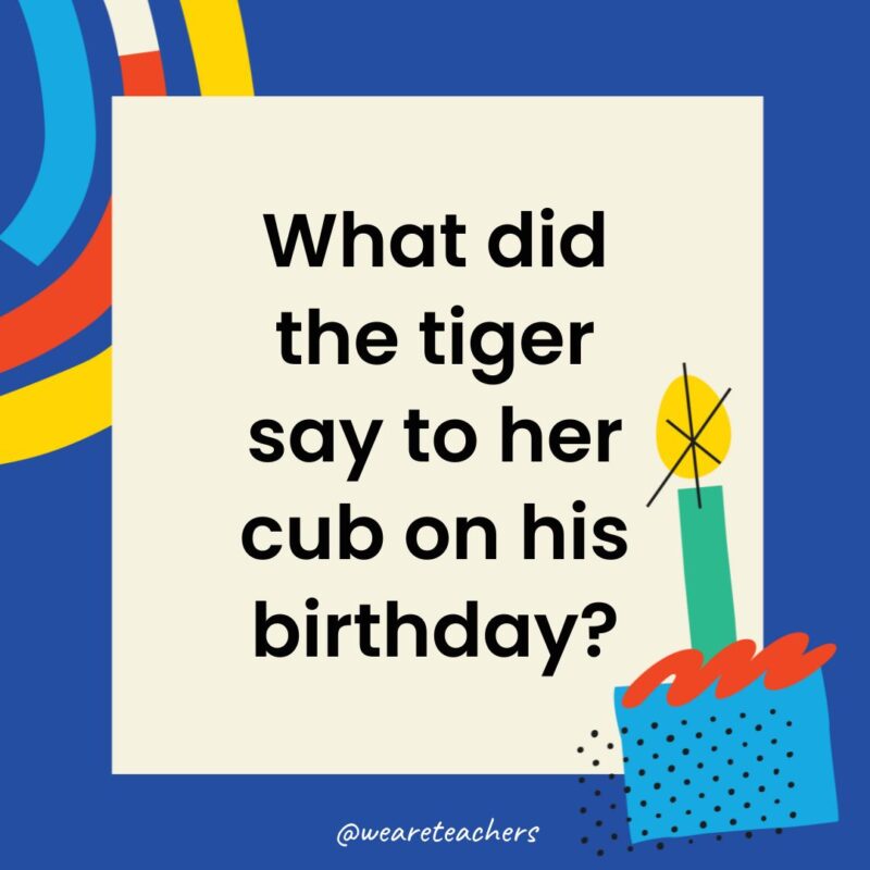 Birthday Jokes for Kids What did the tiger say to her cub on his birthday?
