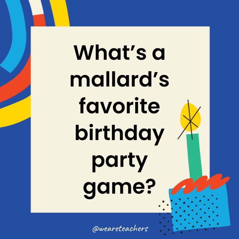Birthday Jokes for Kids What’s a mallard’s favorite birthday party game?