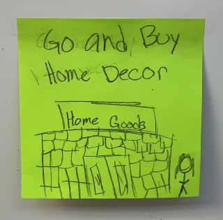 Student illustration on Post-It of what people in their 40s do for fun