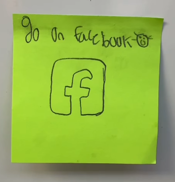 Student illustration on Post-It of what people in their 40s do for fun