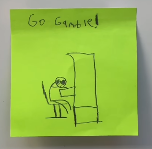 Student illustration on Post-It of what people in their 40s do for fun