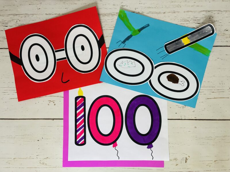 three pieces of paper that have the number 100 turned into number art