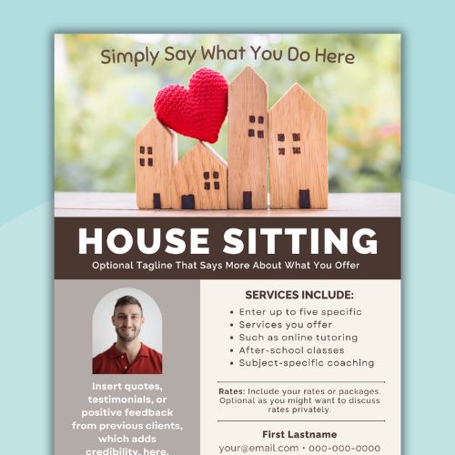 an image of an editable house sitting flyer template for teachers