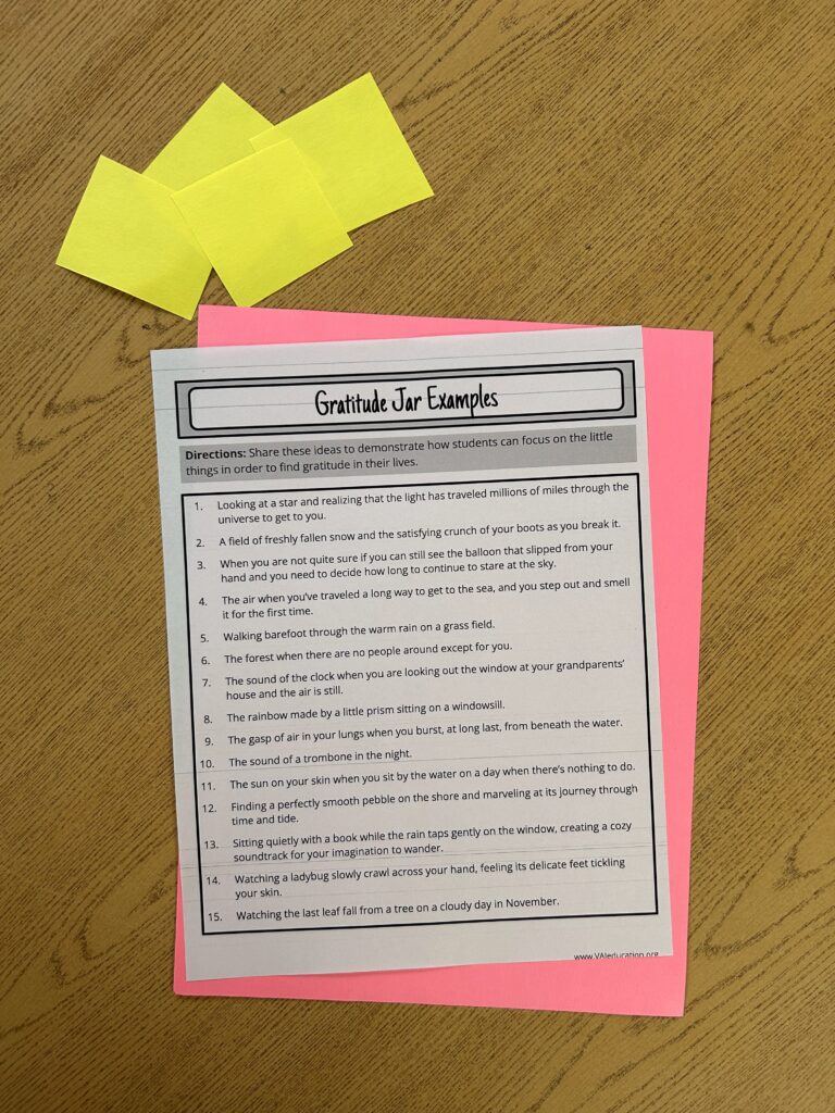 Gratitude Jar examples