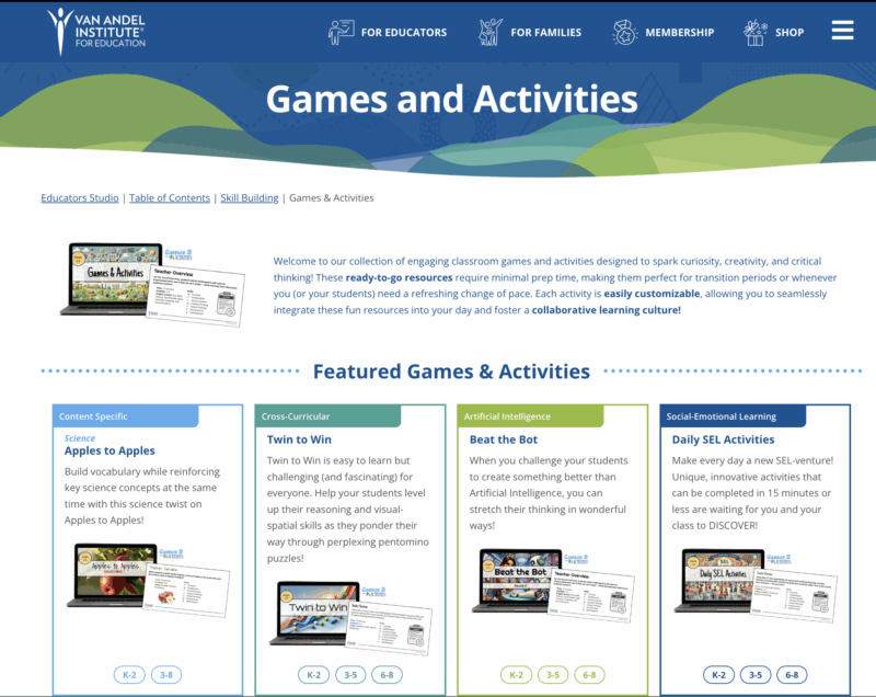 Games and Activities Tab