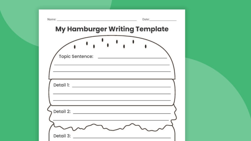 Hamburger Writing Graphic Organizer an image of a hamburger writing template printable in front of a green background