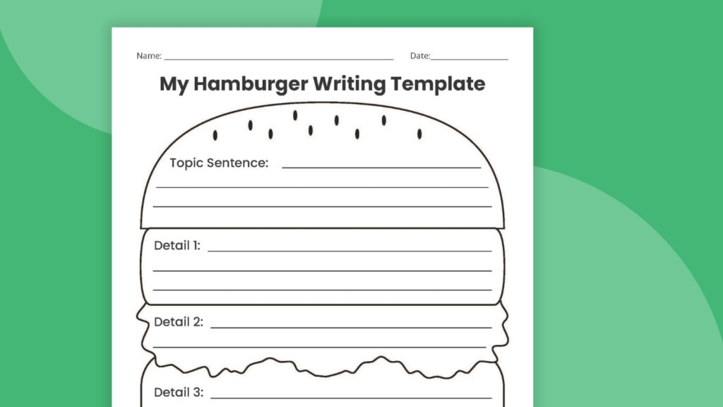 an image of a hamburger writing template printable in front of a green background