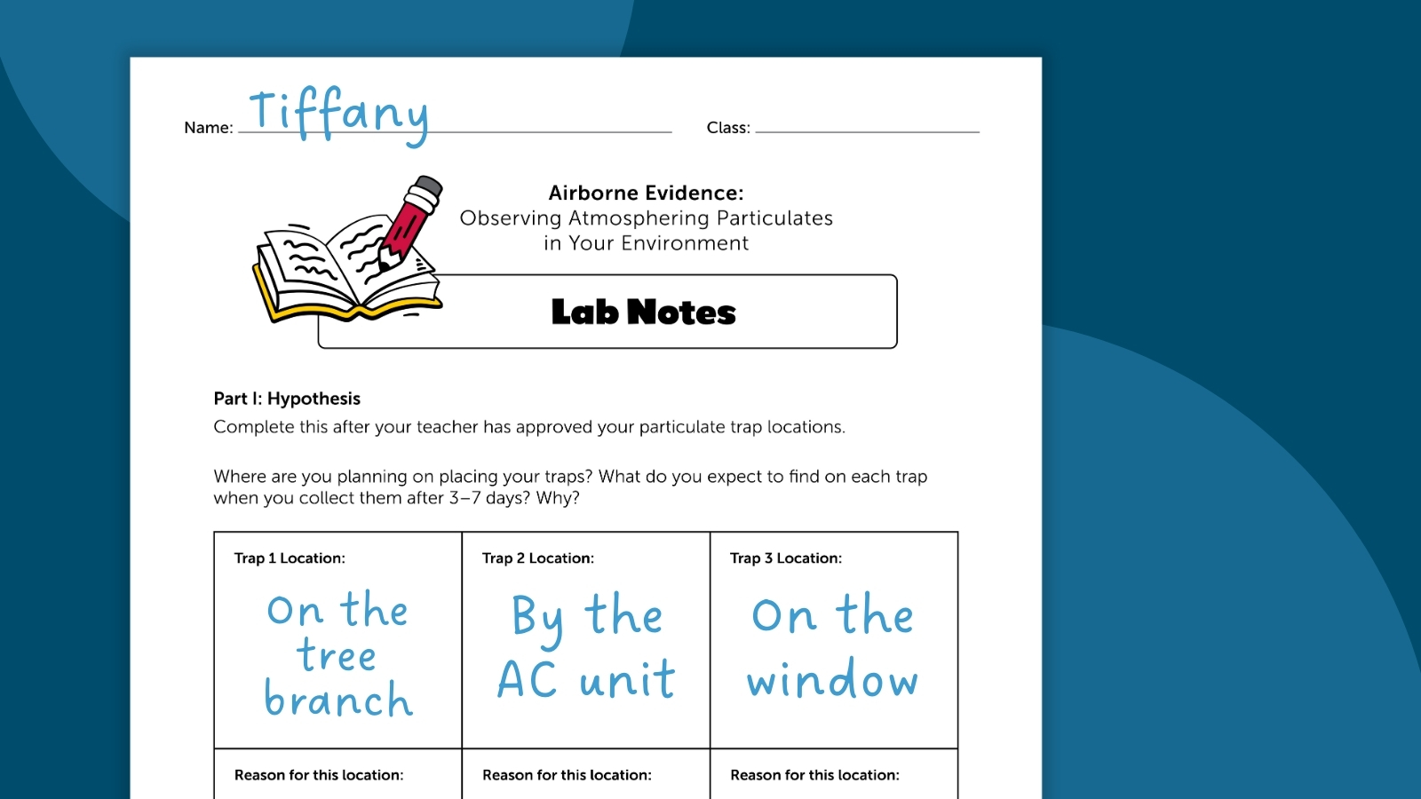 Image of student lab notes of Ward's air quality experiment