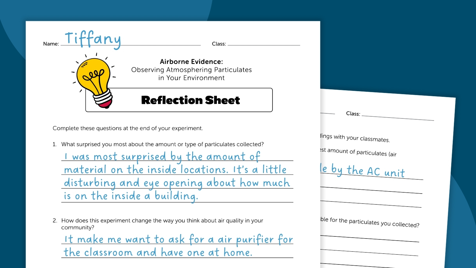 Images of the reflection page from Ward's air quality experiment