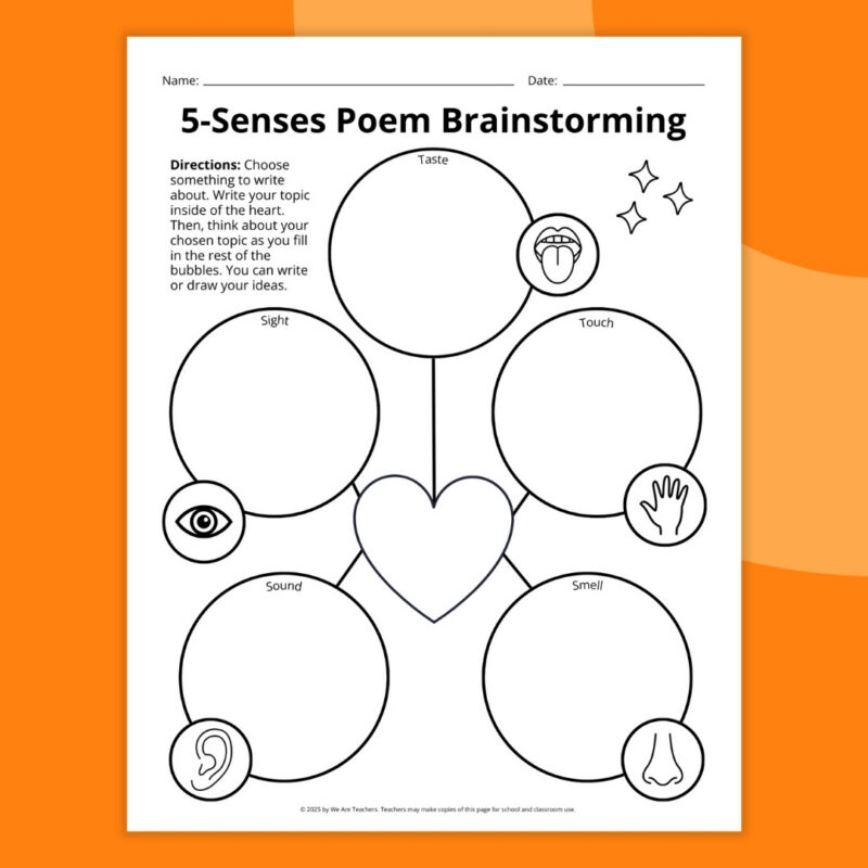 five senses poem brainstorming worksheet