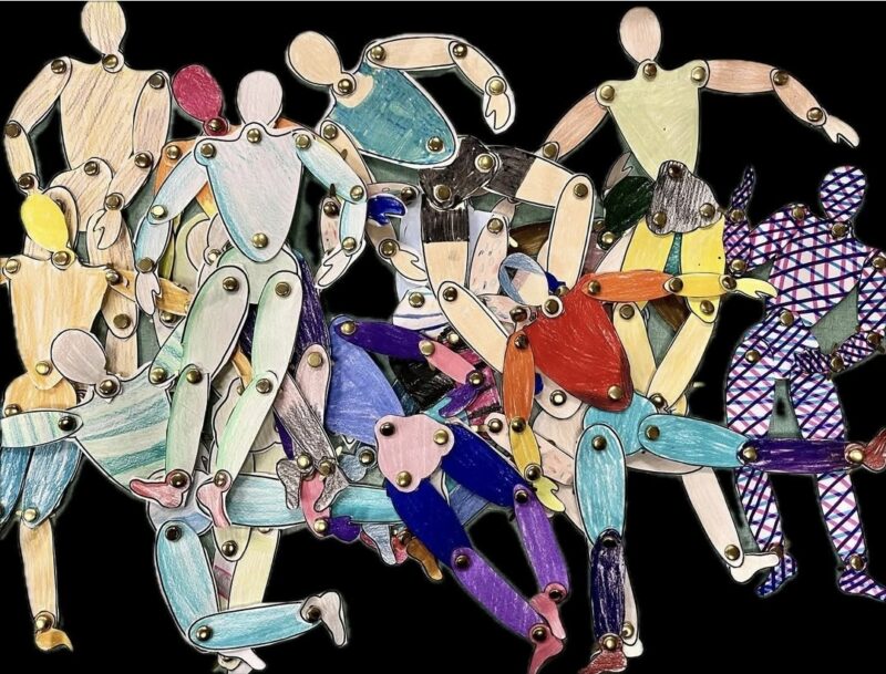 Poseable paper human figures made by 5th grade art students