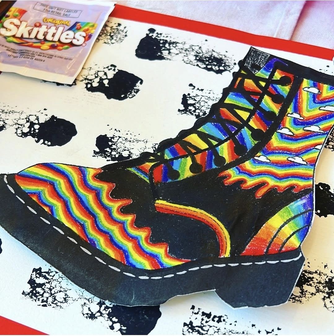 Paper boot with colors inspired by Skittles candy
