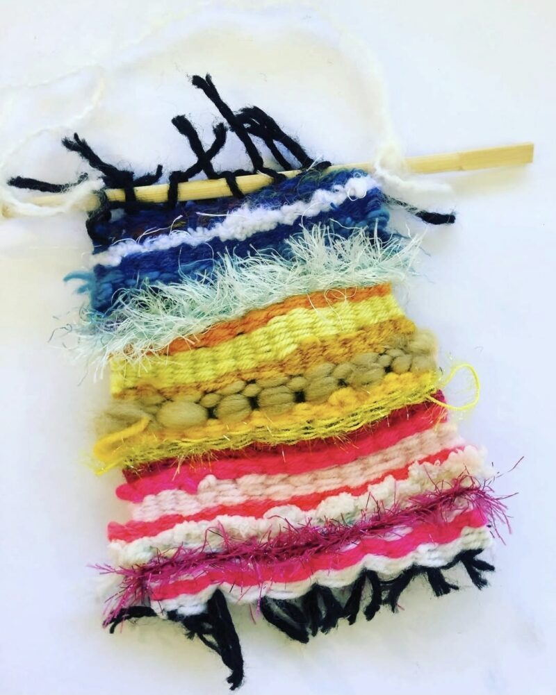 Simple weaving project made with a variety of different types of yarns to create texture