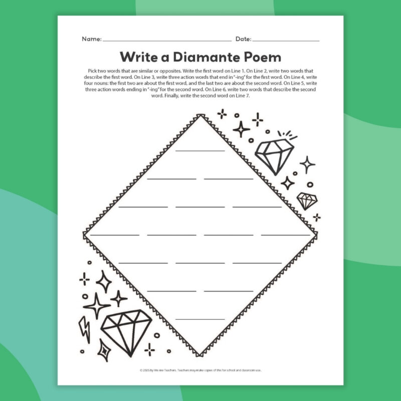 an image of an example diamante poem template printable