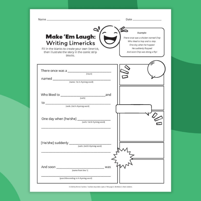 Printable limerick comic strip worksheet
