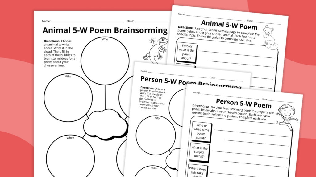 worksheets for 5 W question poem