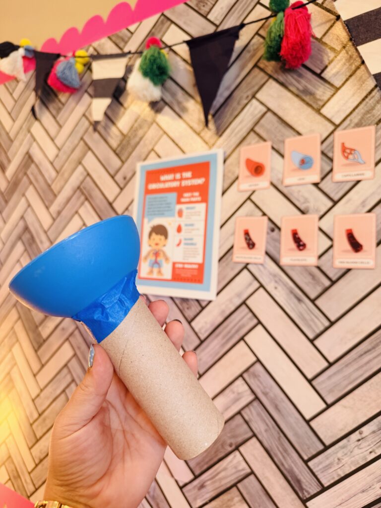 Circulatory System Activities an image of a student created stethoscope made out of a paper towel roll