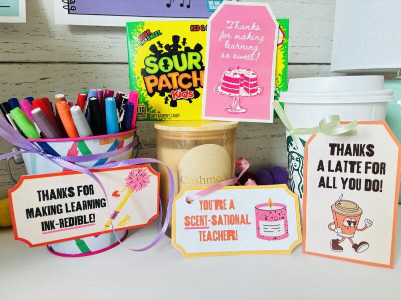 an image of various teacher gifts and gift tags for teachers printable
