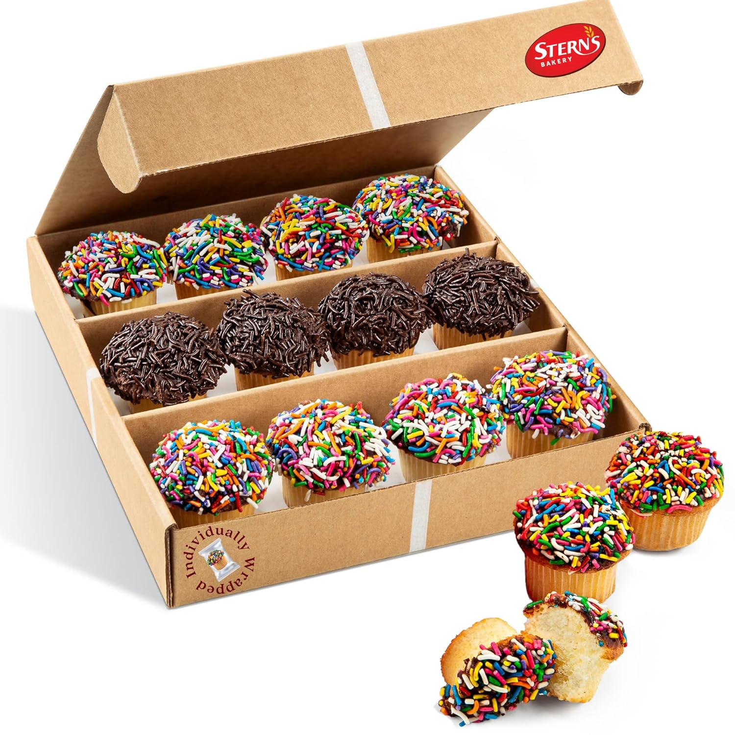 Mini cupcakes with sprinkles in a box