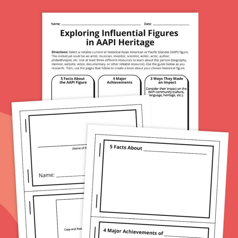 Collage of Influential AAPI Figure Flipbook activity worksheets