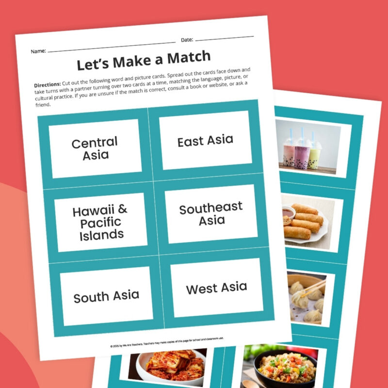 AAPI Cuisine Matching activity printable