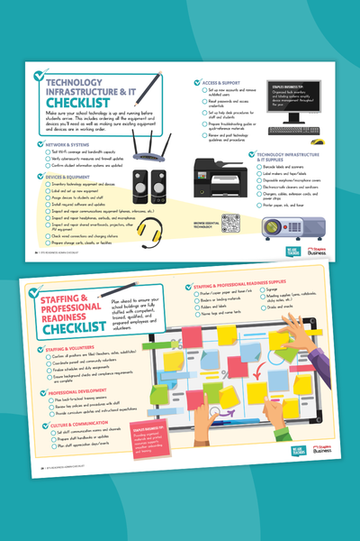 Two pages from a back to school checklist for administrators