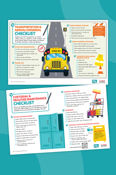 Two pages from a back to school checklist for administrators