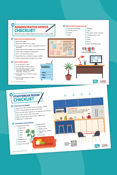 Two pages from a back to school checklist for administrators