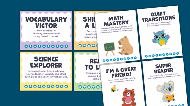 Motivational Punch Cards an image of various motivational punch cards for students