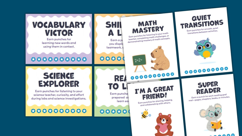 an image of various motivational punch cards for students