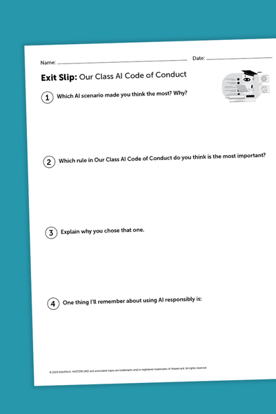 Image of the exit slip page to the AI code of conduct lesson plan