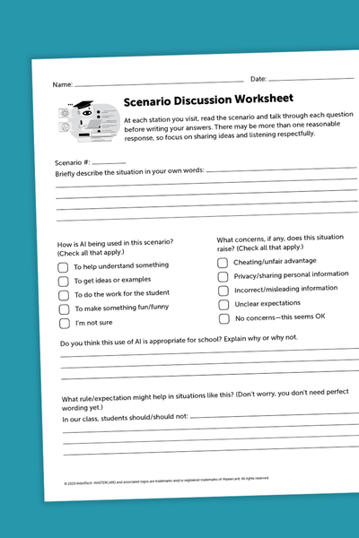 Image of the scenario worksheet from the class AI code of conduct lesson