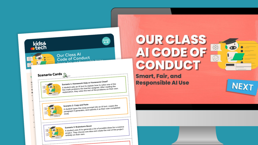 Image of worksheets and Google slide show from the Class AI Code of Conduct lesson