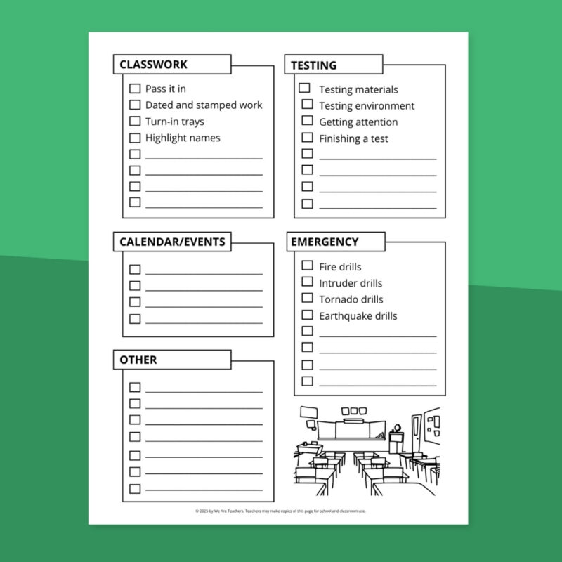 Page 3 of printable classroom procedures and routines checklist
