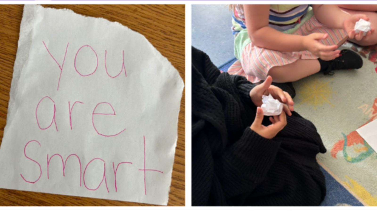 Example of snowball active icebreaker and kids playing it with crumpled paper in classroom.