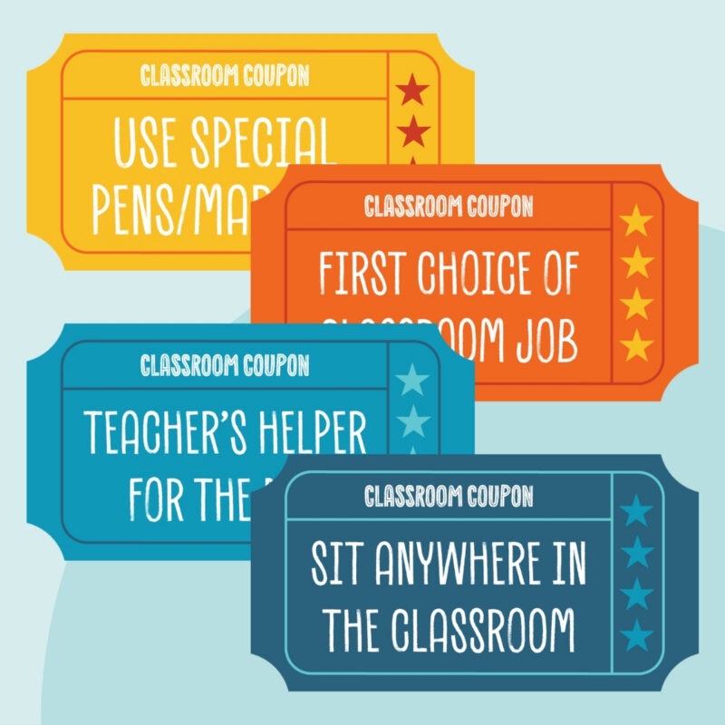 Four printable classroom coupons