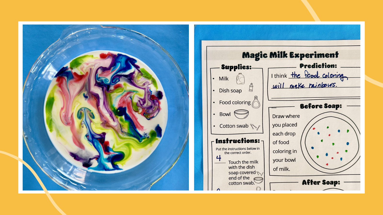 Magic Milk Experiment Magic Milk Experiment How to Plus Free Worksheet as an example of science activities for preschoolers