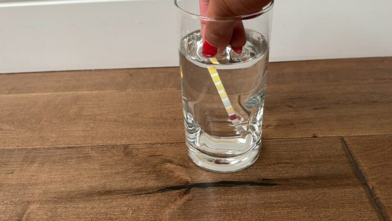 Sixth Grade Science Projects an image of a person measuring the pH in water using a pH strip