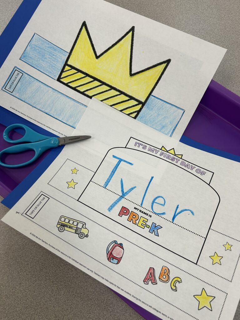 Printable classroom crowns colored by student