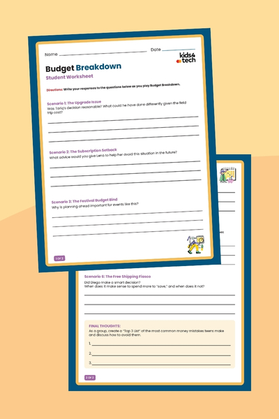 Budget Breakdown: A Real-World Money Mistakes Challenge for Teens Images of student worksheets on financial literacy skills for teens.
