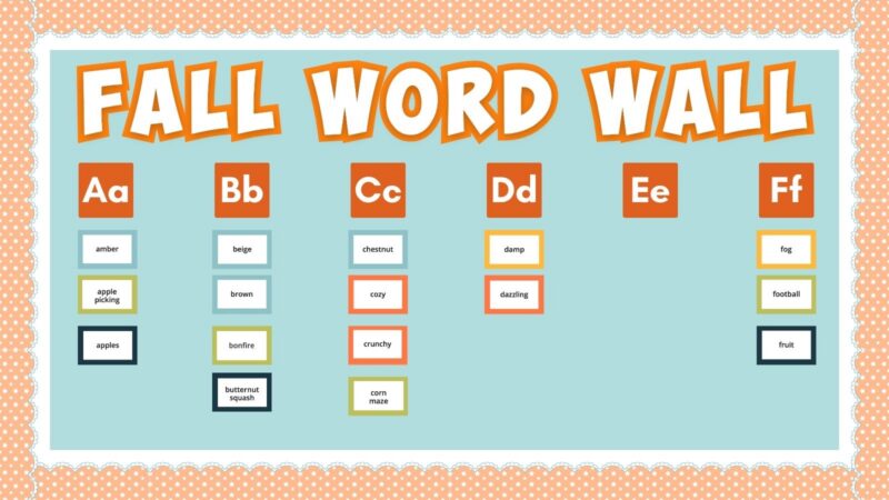 Fall Word Wall Bulletin Board an image of a fall word wall bulletin board mockup